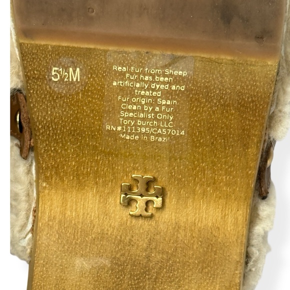 TORY BURCH Jessa Shearling Horse-Head Wooden Clog Mule Size 5 1/2 - Picture 11 of 11